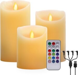 Herlaadbare LED kaarsen, dimbaar, set van 3 voor decoratieve verlichting thuis, tijdens feest en kerst