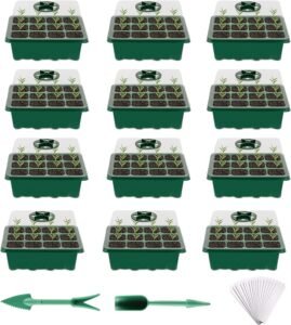 Zaaitray met Verstelbare Koepeldeksels – Kweekbak voor Plantenzaden – Startbak voor Groenten, Kruiden en Bloemen – 3 Koepeldeksels en Transplantatiehulpmiddelen