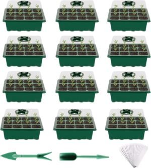 Plantenbak met verstelbare koepeldeksels 74x44 cm met zaaitray voor plantenzaden, groente en bloemen