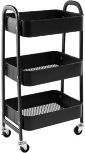 Opbergwagen 3 Planken – Roltafel Organizer – Mobiele Opbergkar met Wielen – Marineblauw – 60 x 30 x 80 cm