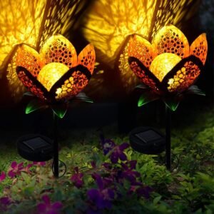 Waterdichte decoratieve tuinlampen met bloemenontwerp, set van 2, LED buitenverlichting