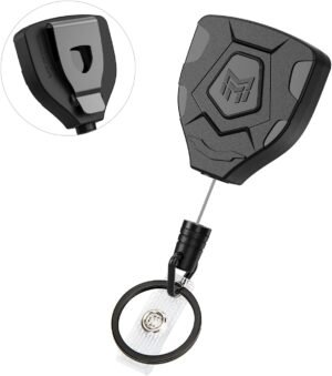 Intrekbare sleutelhanger met badgehouder en koord in zwart, voor sleutels en badges