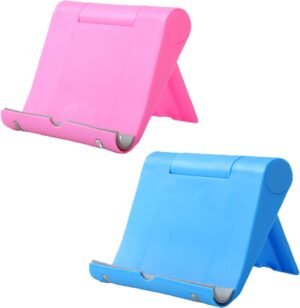 Verstelbare opvouwbare tabletstandaard roze blauw voor smartphone en tablet