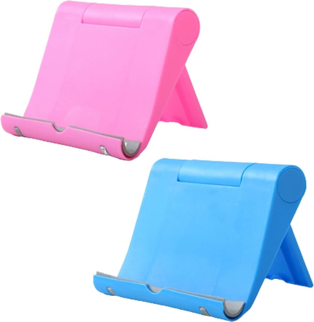 Verstelbare opvouwbare tabletstandaard roze blauw voor smartphone en tablet