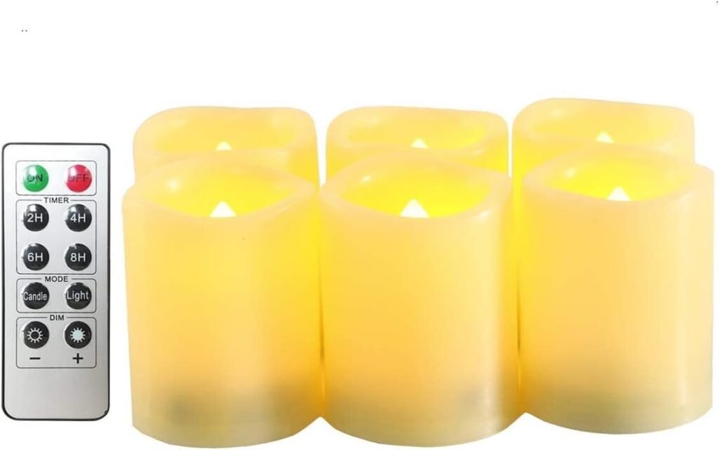 Ivoorkleurige LED-kaarsen met flikkerend theelicht en afstandsbediening, 6 stuks