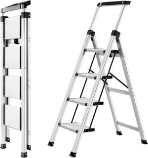 Telescopische aluminium stepladder met antislip treden, 4 treden en draagvermogen tot 150 kg