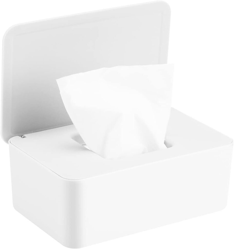 Compacte servettenbox voor vochtig toiletpapier met deksel, witte doekendoos voor de badkamer