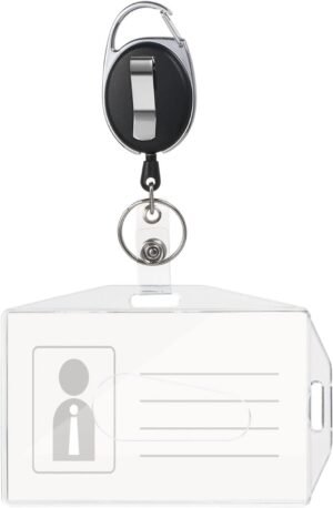 Transparante ID-kaarthouder met trekkoord voor identiteitskaart, horizontale badgehouder