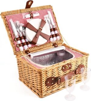 Picknickmand set voor 4 personen met geïsoleerde koeltas en bestekset