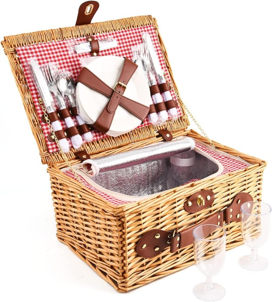 Picknickmand set voor 4 personen met geïsoleerde koeltas en bestekset