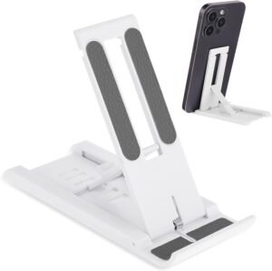 Verstelbare zwarte telefoonstandaard voor bureau, handsfree smartphonehouder