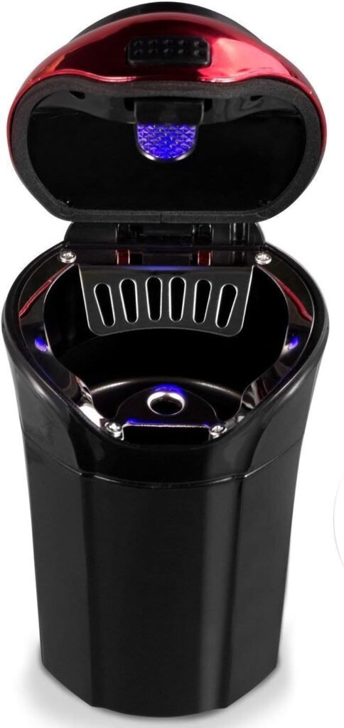 Asbak met blauwe LED-indicator en deksel voor auto en kantoor