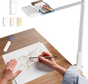Telefoonhouder met LED-ringlicht en scharnierende arm voor smartphone, flexibel statief voor handsfree gebruik