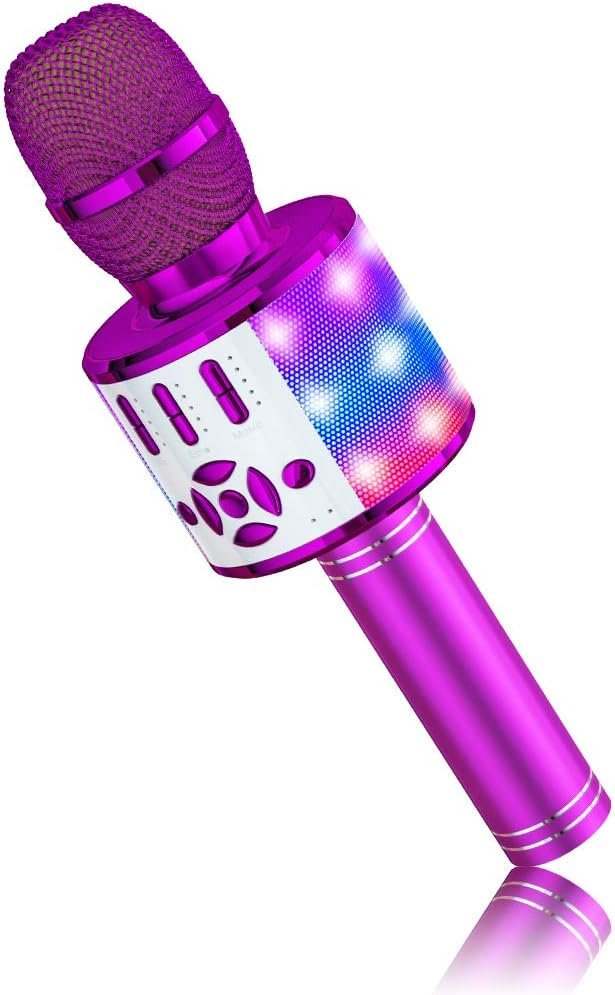 Bluetooth karaoke microfoon met LED-verlichting en ingebouwde speakers voor smartphones en tablets