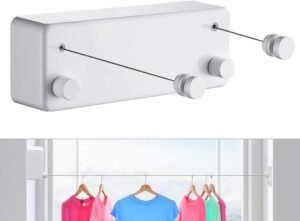 Intrekbare Waslijn RVS – Wandmontage Wasdroger voor Binnen en Buiten – Ruimtebesparend en Verstelbare Kabel – Eenvoudige Installatie