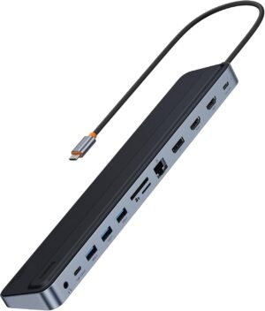 Laptop docking station USB-C hub 12-in-1 met dual HDMI en DisplayPort 4K 60Hz