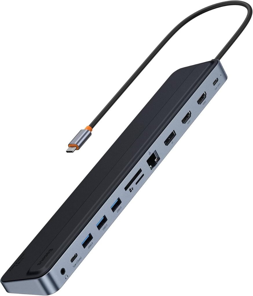 Laptop docking station USB-C hub 12-in-1 met dual HDMI en DisplayPort 4K 60Hz