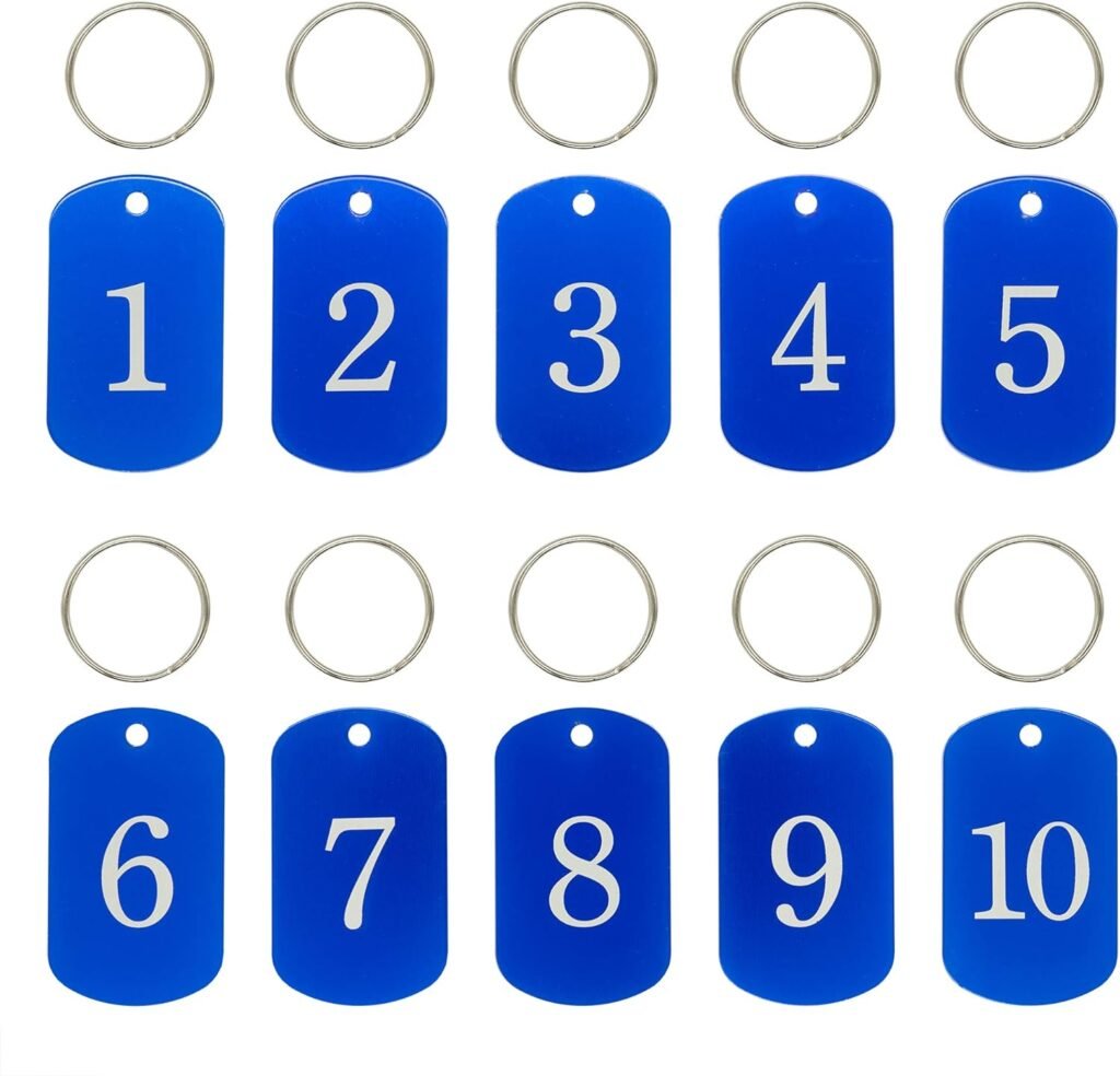 Aluminium nummerlabels en sleutelhangers met gravure, personaliseerbare ID-tags voor sleutelorganisatie