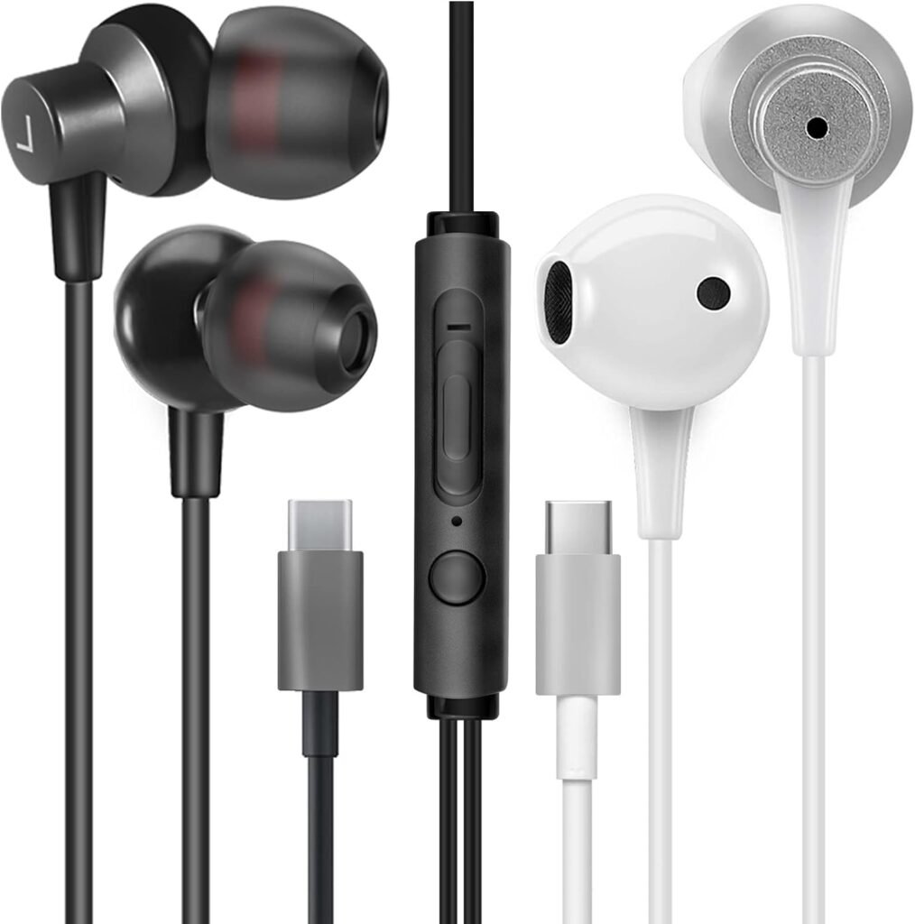 Bedrade zwarte in-ear oortjes met USB-C en in-line bediening
