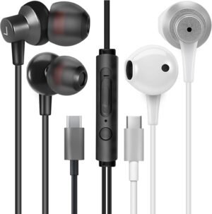 Bedrade zwarte in-ear oortjes met USB-C en in-line bediening