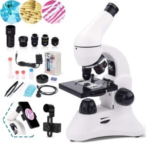 40X-2000X microscoop voor kinderen en professionals met dubbele LED-verlichting en variabele vergroting