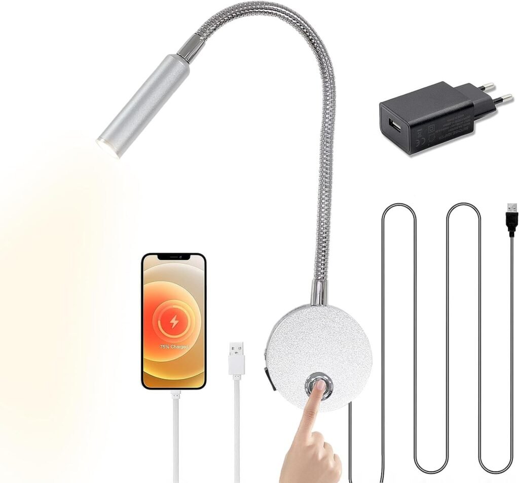 Dimbare leeslamp met flexibele hals voor bed en studeren