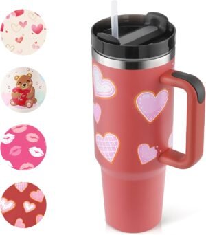 Thermosbeker 1200 ml met rietje en handvat van roestvrij staal, rood