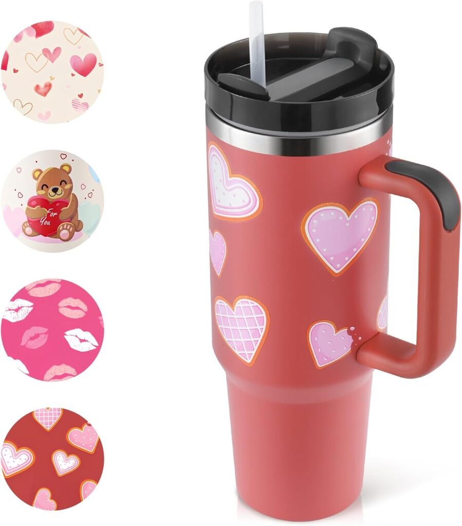 Thermosbeker 1200 ml met rietje en handvat van roestvrij staal, rood