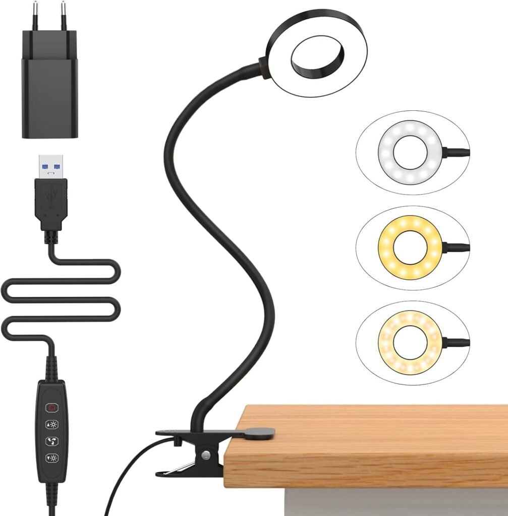 LED leeslamp met instelbare helderheid, oogbescherming en USB-oplader