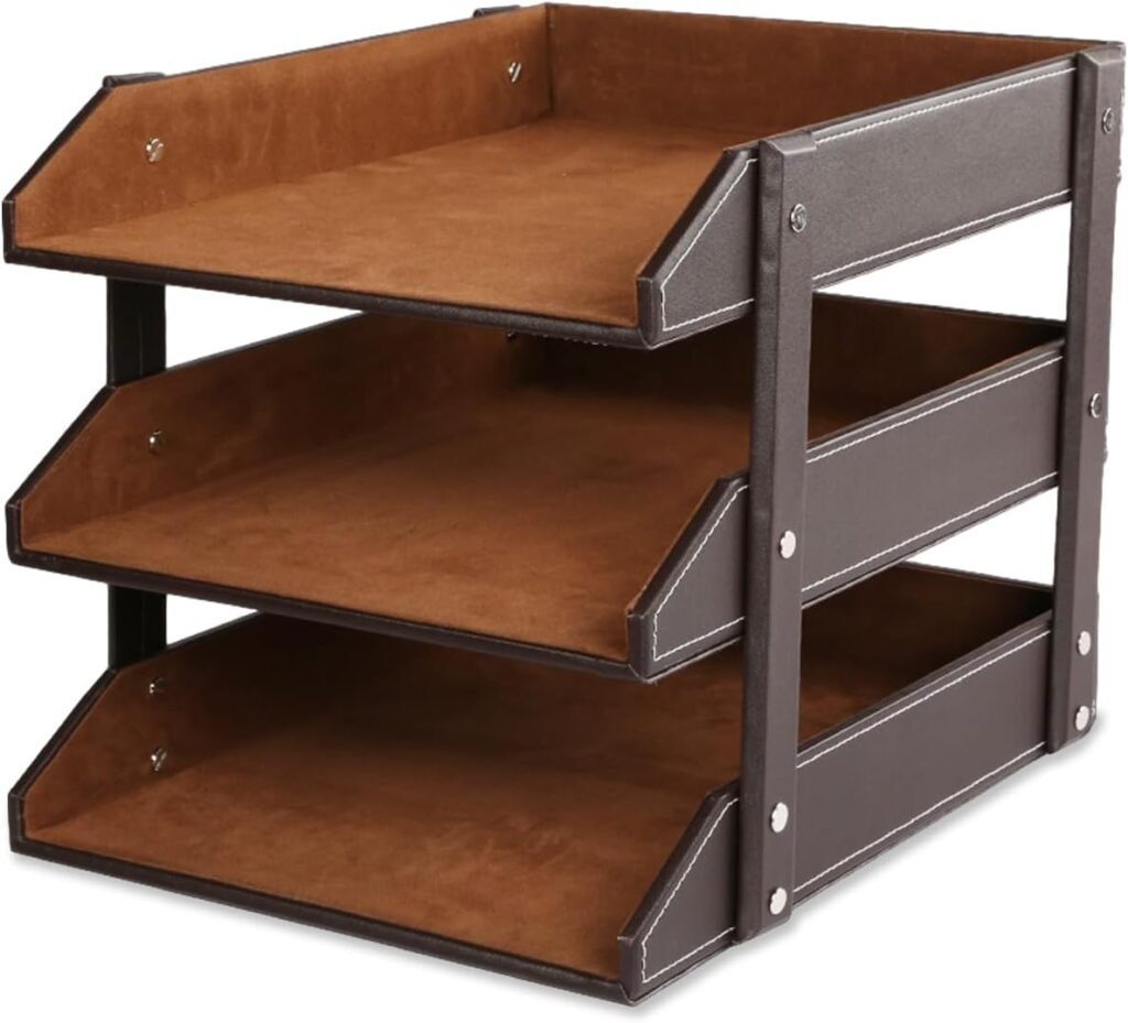 leren brievenbakje met lades voor A4 documenten, bureau organizer van leer