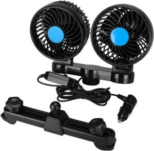 Elektrische Autoventilator – Auto Ventilator voor Zomerkoeling – Krachtige Luchtcirculator – Verstelbare Snelheden – Compact Ontwerp