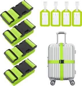Verstelbare Bagageriemen Set van 4 – Stevige Kofferbanden voor Bagage – Nylon Reisaccessoires – Universeel Verstelbaar