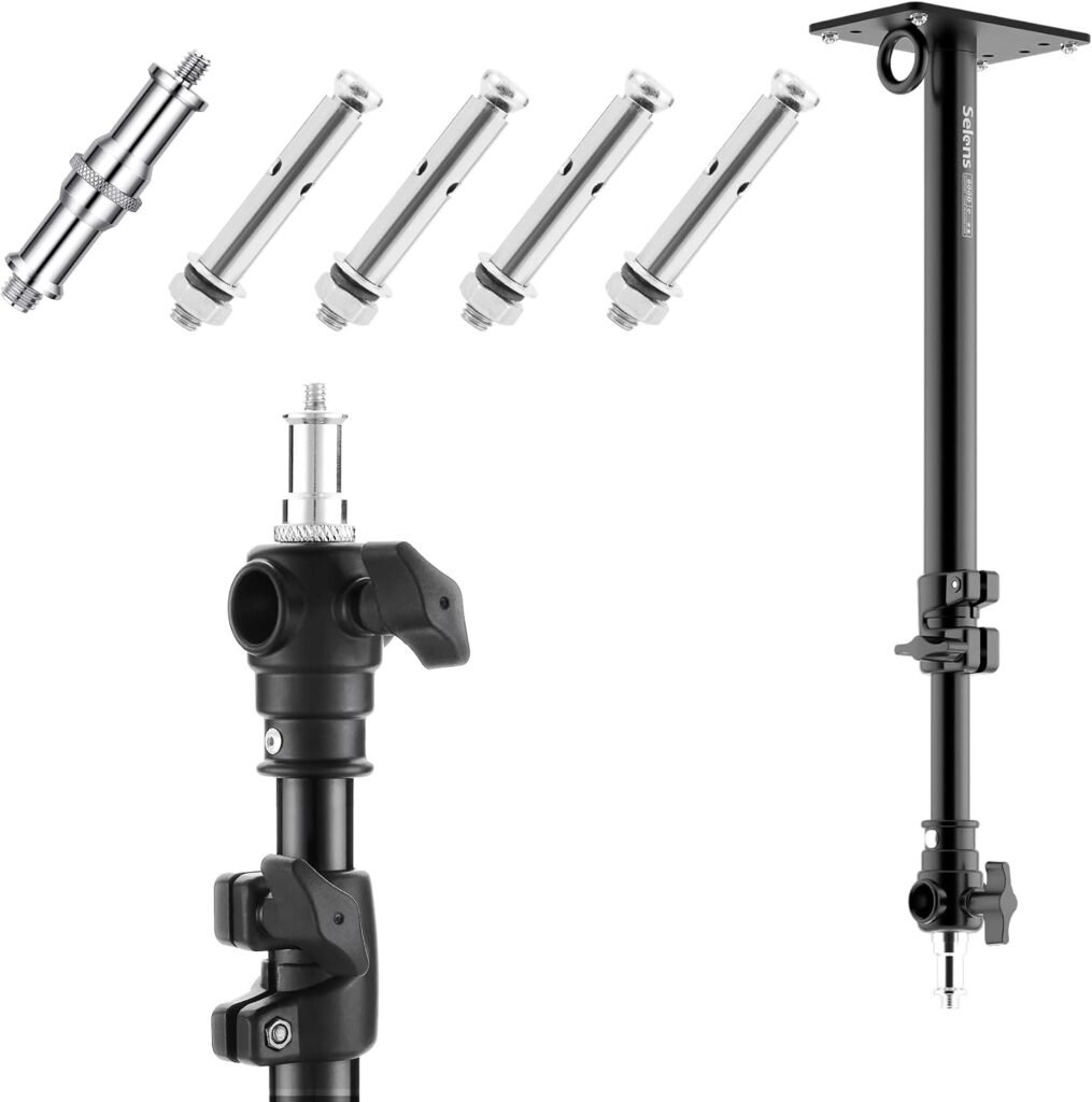 Muurbeugel met verstelbare arm 35-55 cm voor wand- en plafondmontage, 180° draaibaar met 1/4 en 3/8 adapter