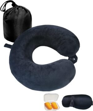 Reiskussen van traagschuim met slaapmasker en oordopjes voor comfortabel reizen