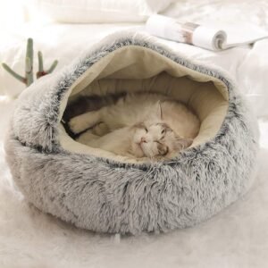 Kattenbed 60×50 cm – Kattenhuis met Capuchon – Zacht Slaapkussen – Antislip Bodem – Donkergrijs
