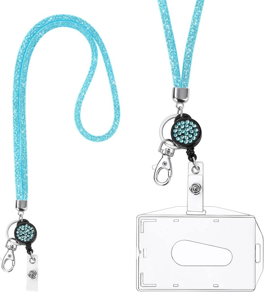 Lanyard met transparante ID-kaarthouder en sleutelhanger blauw