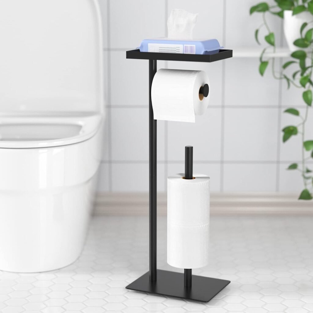 Moderne vrijstaande toiletpapierhouder met opbergruimte van roestvrij staal