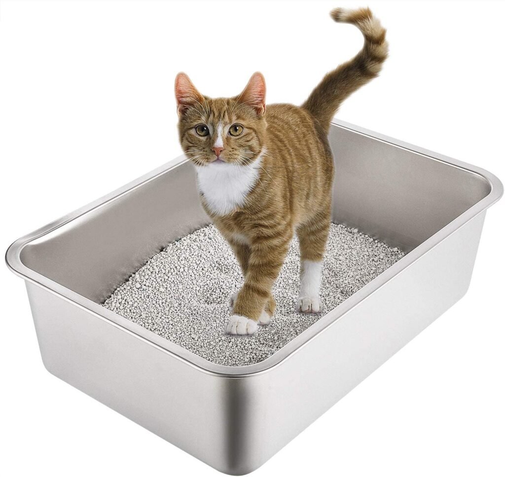 Roestvrijstalen kattenbak groot 60 x 40 x 15 cm voor twee katten of konijnen