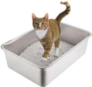Roestvrijstalen kattenbak groot 60 x 40 x 15 cm voor twee katten of konijnen