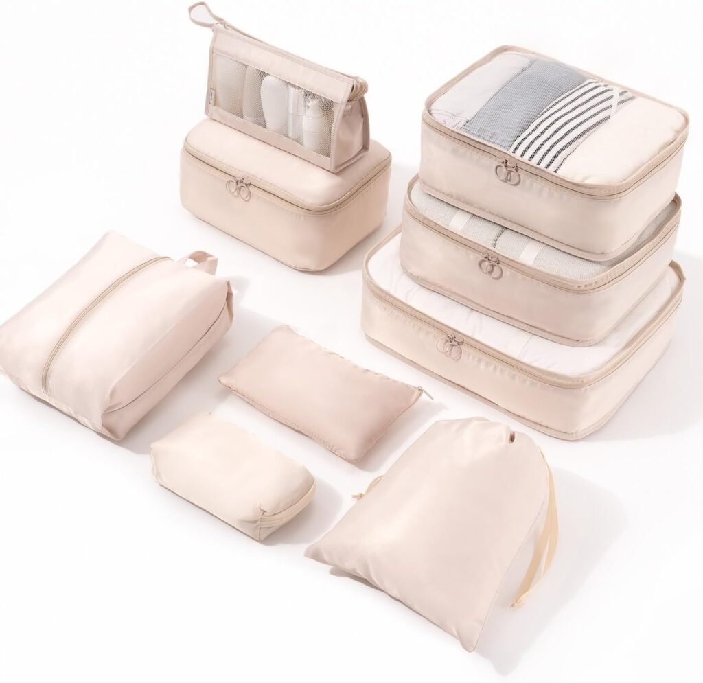 Koffer organizer set 9-delig met reisbagage opbergzakken in beige