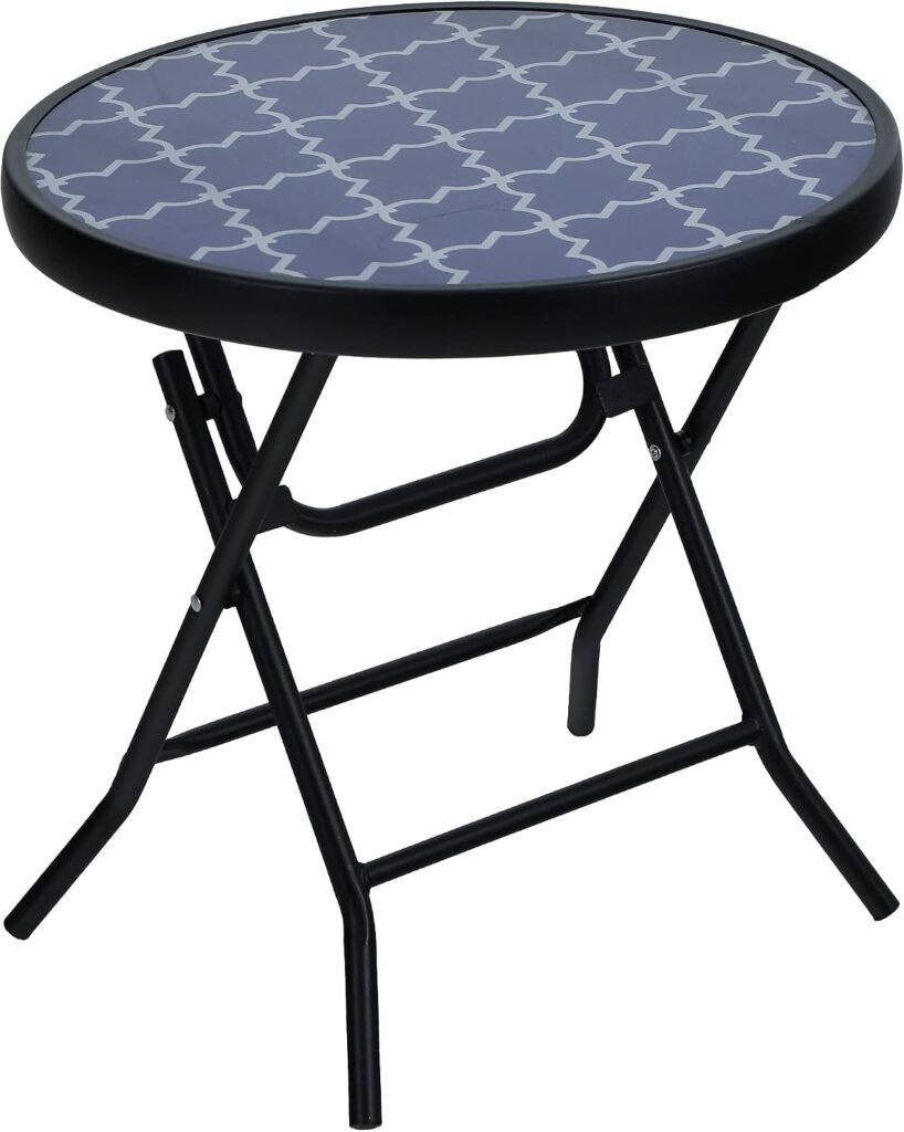 Opvouwbare ronde balkontafel van glas en metaal voor tuin en terras