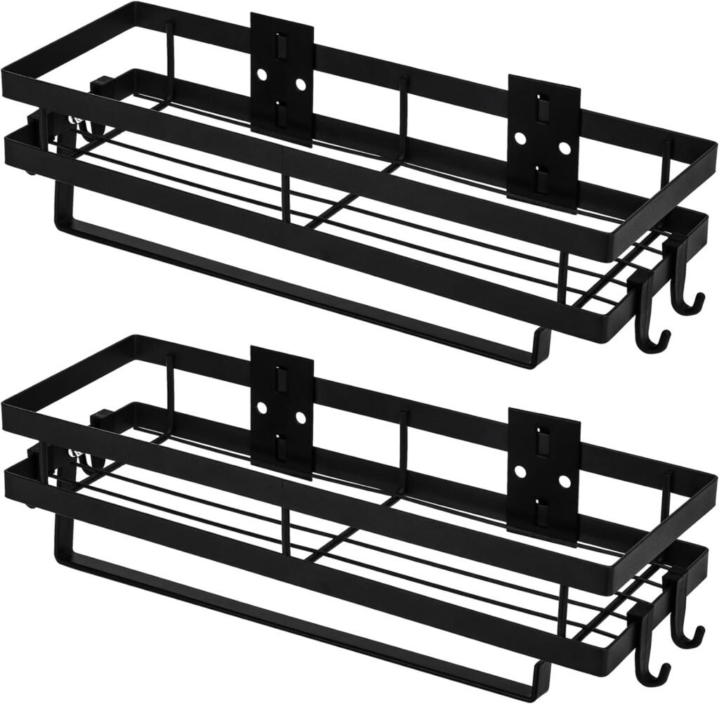Kruidenrek set van 2 met keukenrolhouder en 4 haken, zwart 35 cm