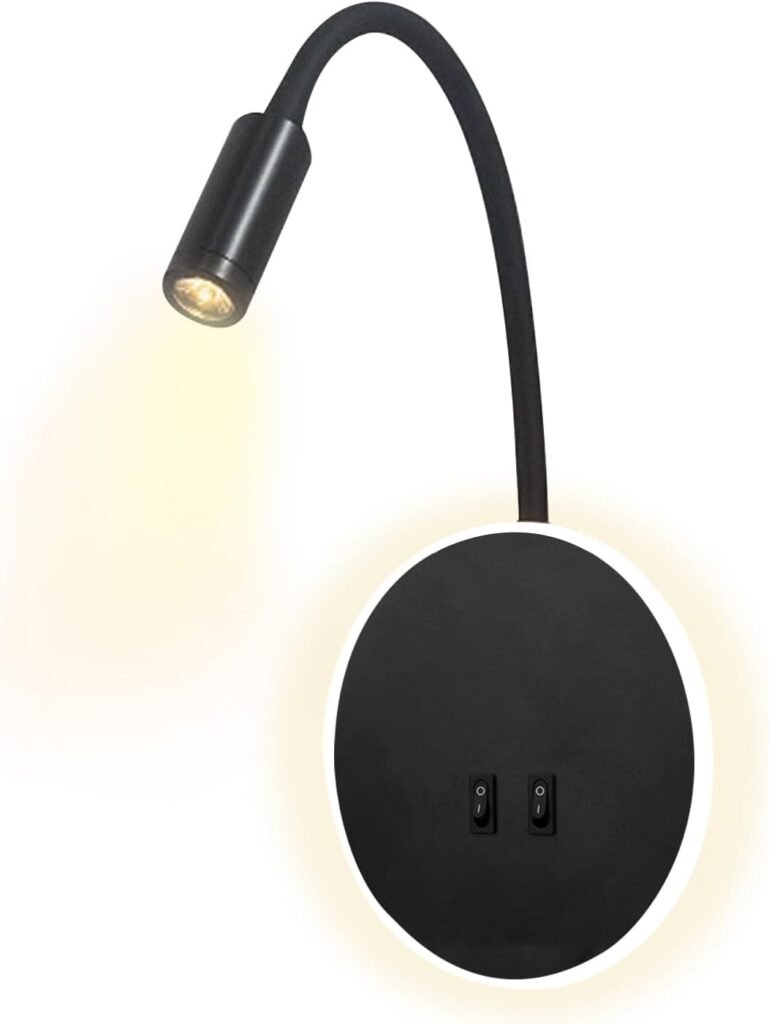 Verstelbare zwarte LED wandlamp 12W met warm licht 3000K voor lezen naast bed