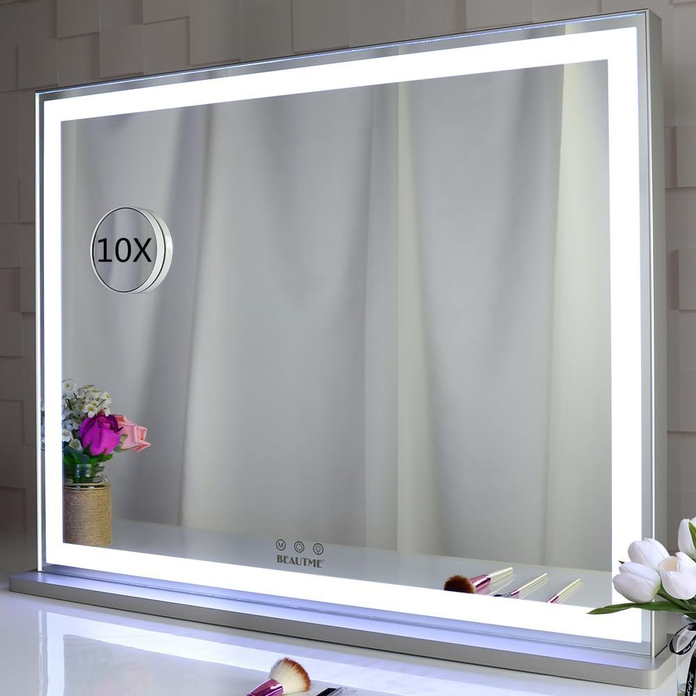 Make-upspiegel met LED-achtergrondverlichting, Hollywood-stijl, verstelbare helderheid, wand- of tafelmodel, 56,2 × 72 cm