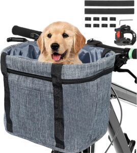 Fietsmand voor Honden – Hondenfietsmand met Afneembare Voering – Opvouwbaar en Waterdicht – Eenvoudige Montage aan Fietsstuur