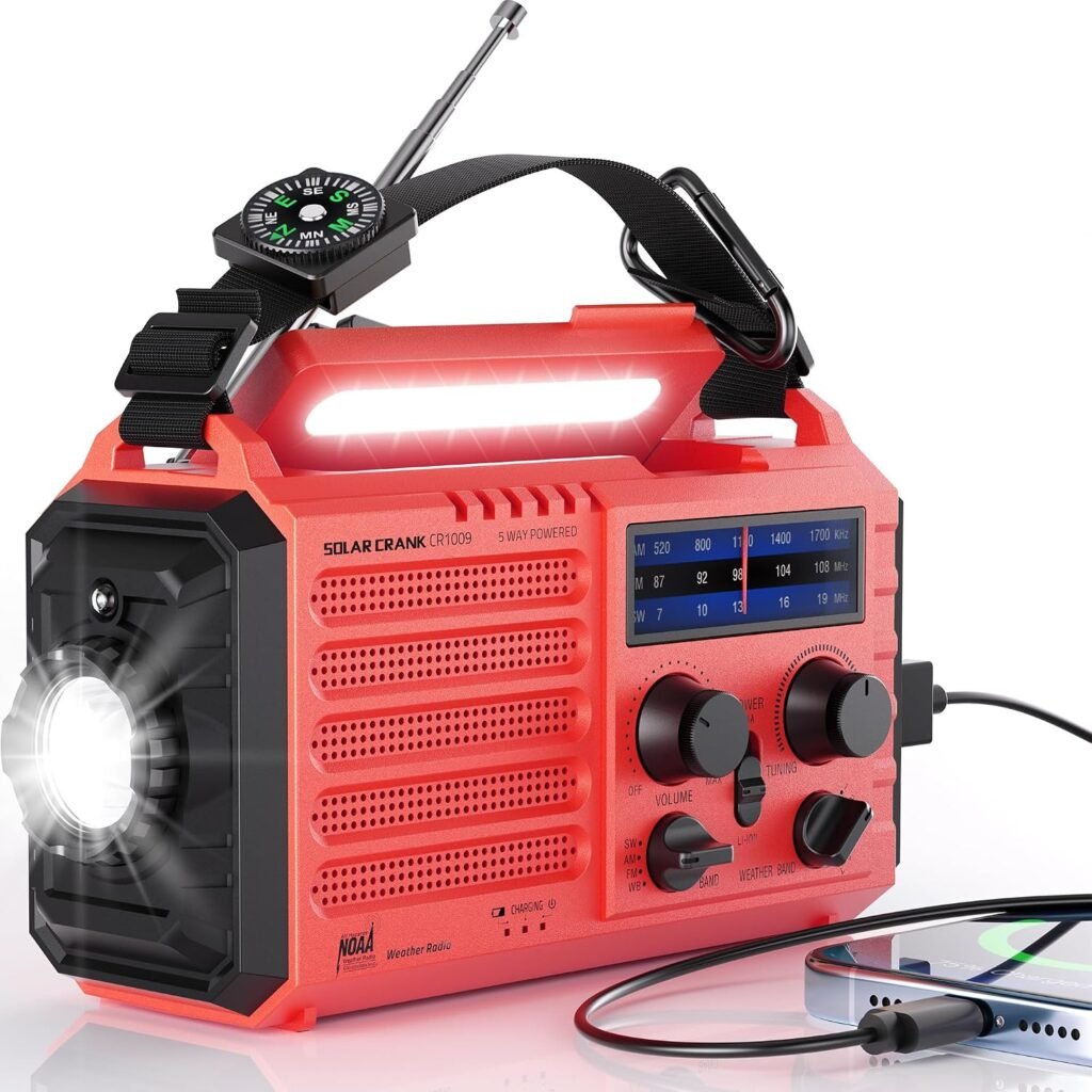 Handslinger noodradio met zaklamp en karabijnhaak