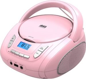 Draagbare roze CD-speler met Bluetooth, FM-radio, USB en AUX-aansluiting