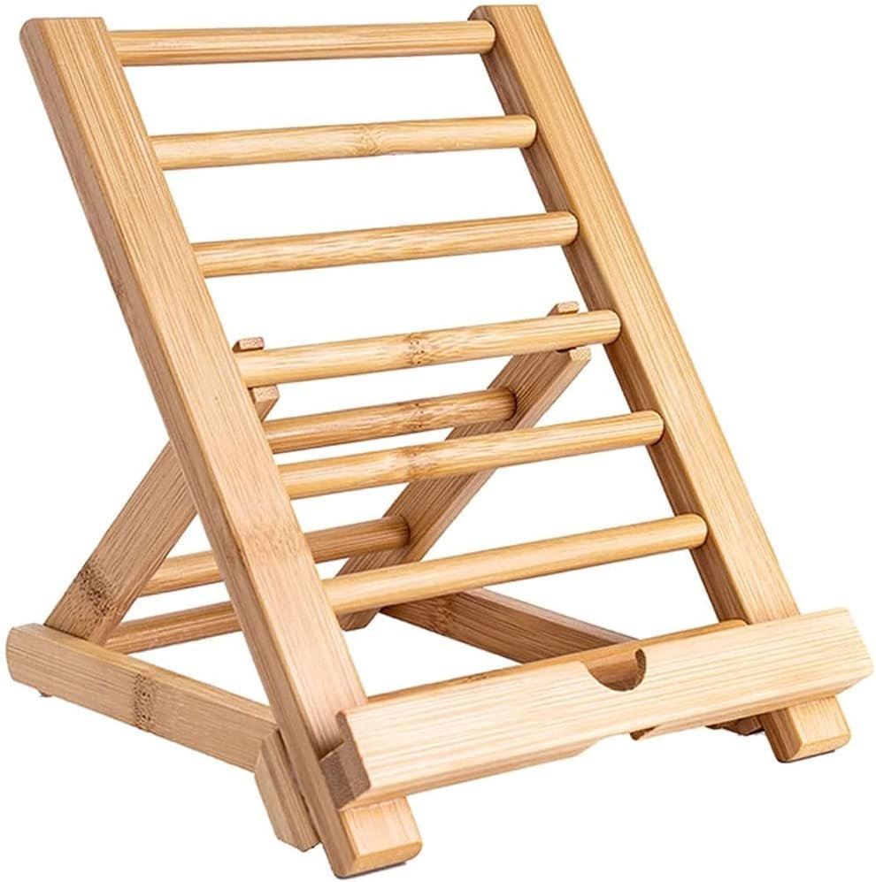 Houten bamboe tablet- en telefoonhouder voor bureau, geschikt voor iPhone, iPad en tablets