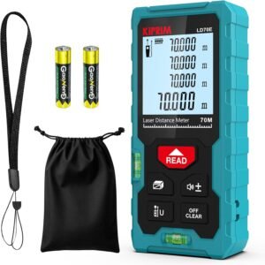 Laserafstandsmeter 70 m – Digitale afstandsmeter met 2 waterpasbubbels – Lengte, oppervlak, volume en Pythagorese metingen – Draagbaar