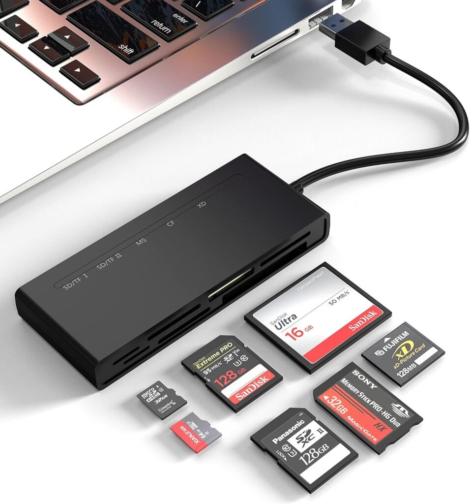 USB 3.0 multi kaartlezer voor SD, TF, CF, MS en XD geheugenkaarten met 5 Gbps hoge snelheid